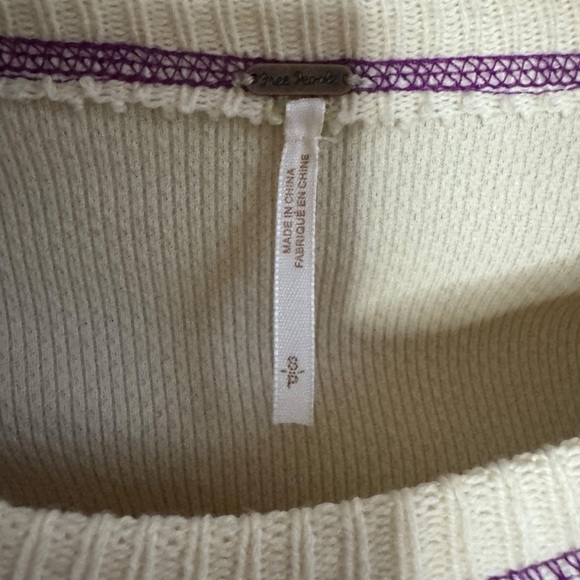 Free People ivory Thermal Waffle Knit Top purple accent size Small NWT - Picture 4 of 8